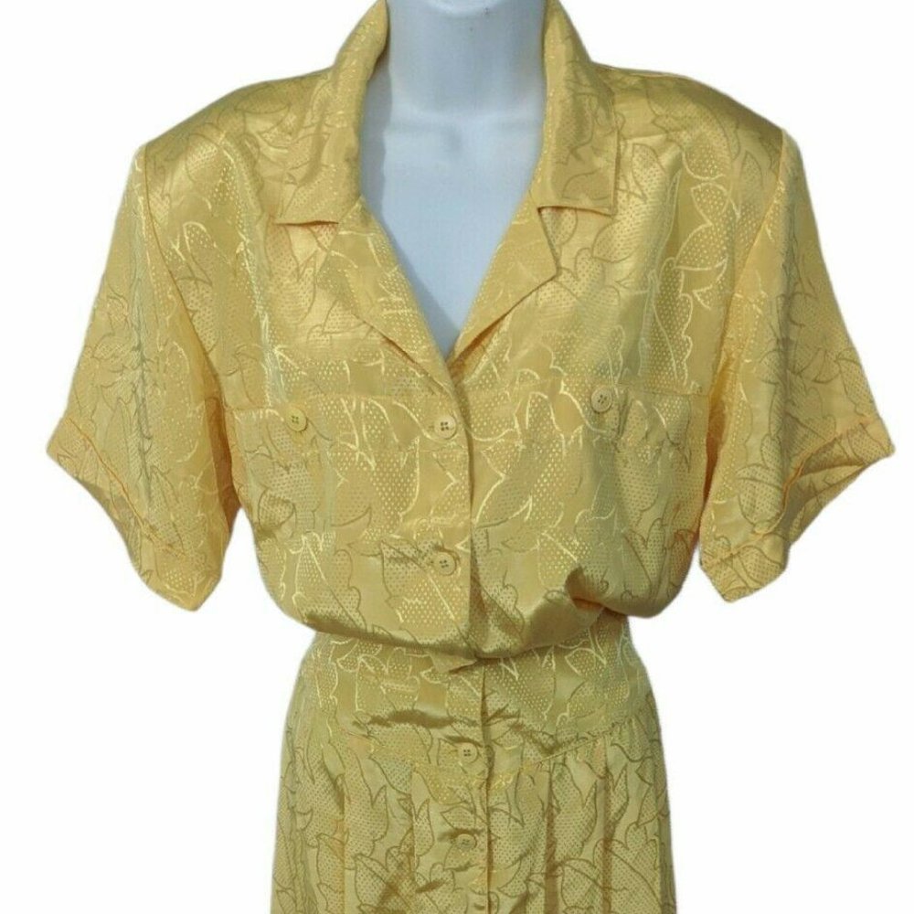 Michelle Stewart Vintage Yellow Pleated Shirt Dress Size 3/4